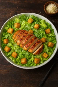 Caesar salad with chicken and grated parmesan