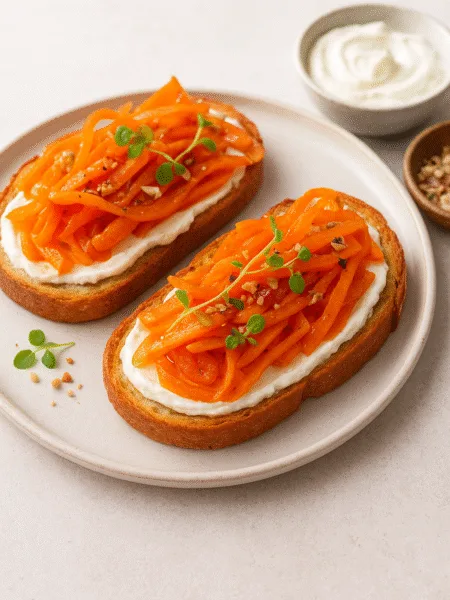Морквяні тости з крем-сиром і карамелізованою морквою