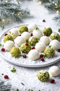 Cheese Mousse Snow Balls with Pistachio Crumble