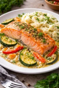 Філе червоної риби у вершково-гірчичному соусі з овочами