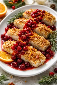 Хек у мигдально-цитрусовій скоринці з журавлинним соусом