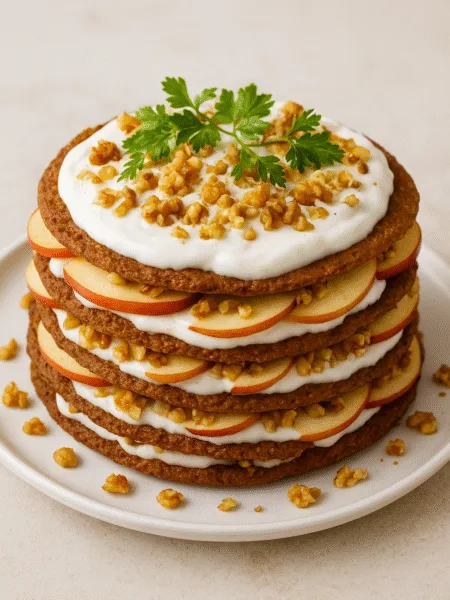 Печінковий торт з яблуком і горіхами