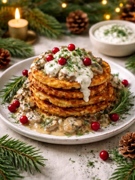 Christmas Potato Pancakes with Mushroom Sauce