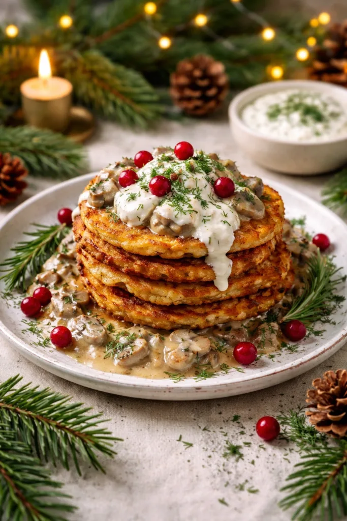 Christmas Potato Pancakes with Mushroom Sauce