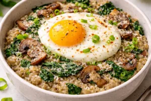 Savory Oatmeal with Spinach, Mushrooms, and Egg