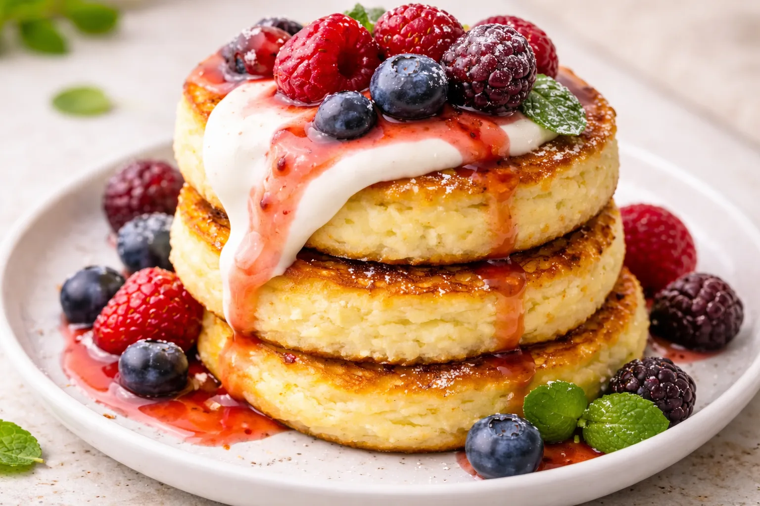 🥞🍓 Повітряні сирники з ванільною хмарою та теплими ягодами