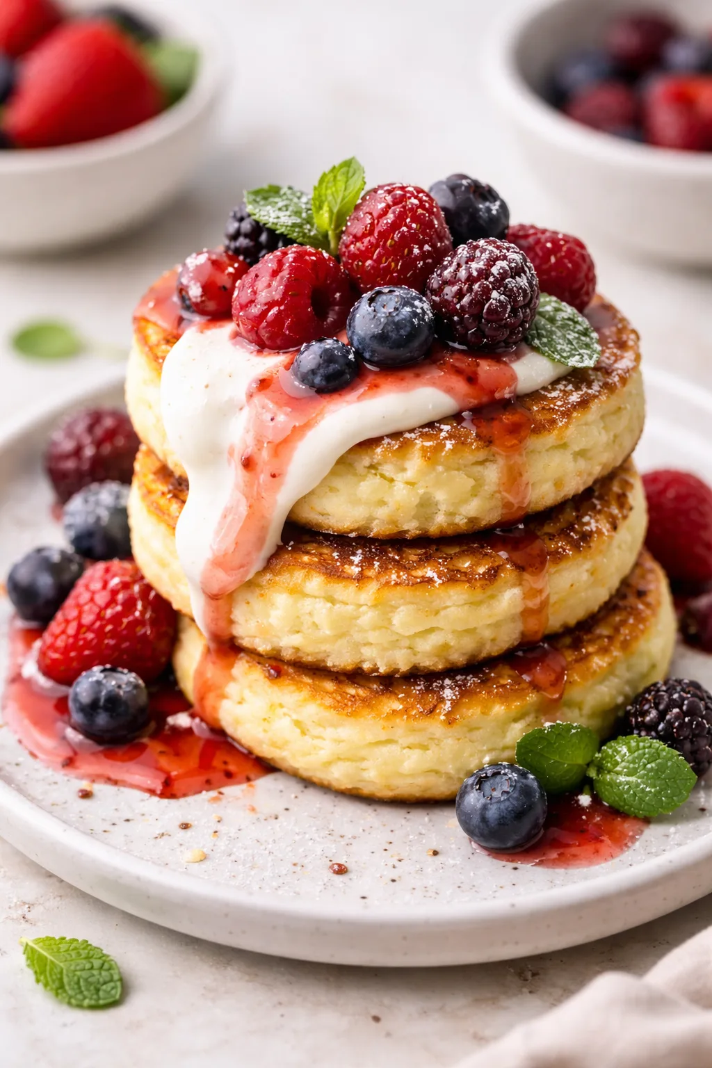 🥞🍓 Повітряні сирники з ванільною хмарою та теплими ягодами