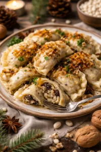 Вареники з квасолею, чорносливом і карамелізованою цибулею