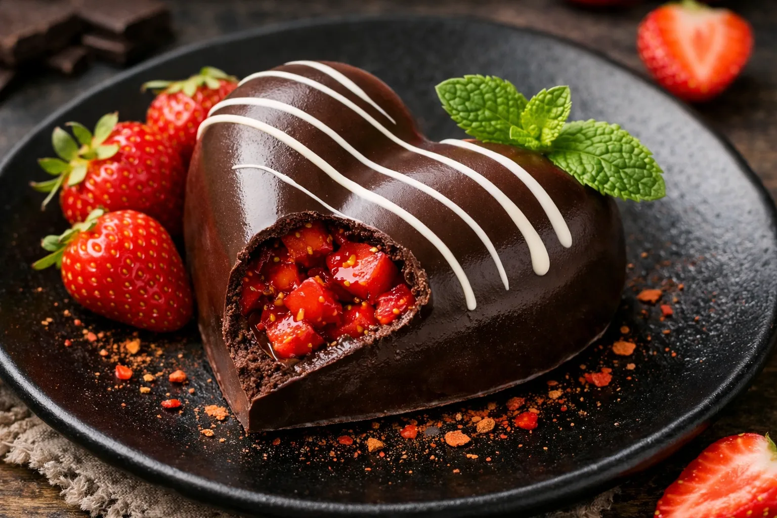 Серце з полуниці та шоколадного мусу з перцевим сюрпризом