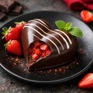 Серце з полуниці та шоколадного мусу з перцевим сюрпризом