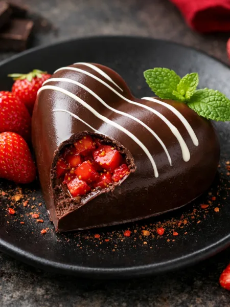 Серце з полуниці та шоколадного мусу з перцевим сюрпризом