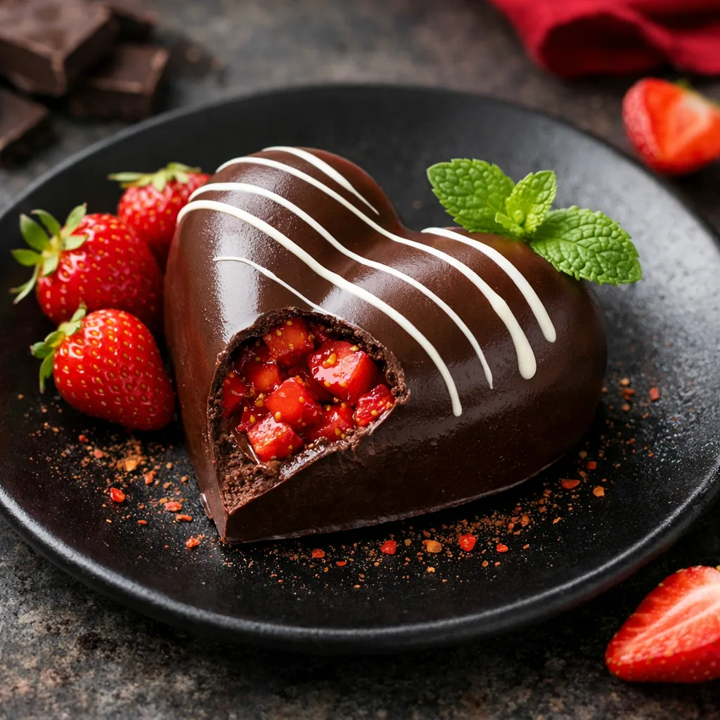 Серце з полуниці та шоколадного мусу з перцевим сюрпризом