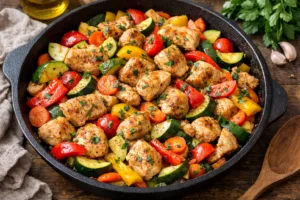 куряче філе з овочами на сковороді