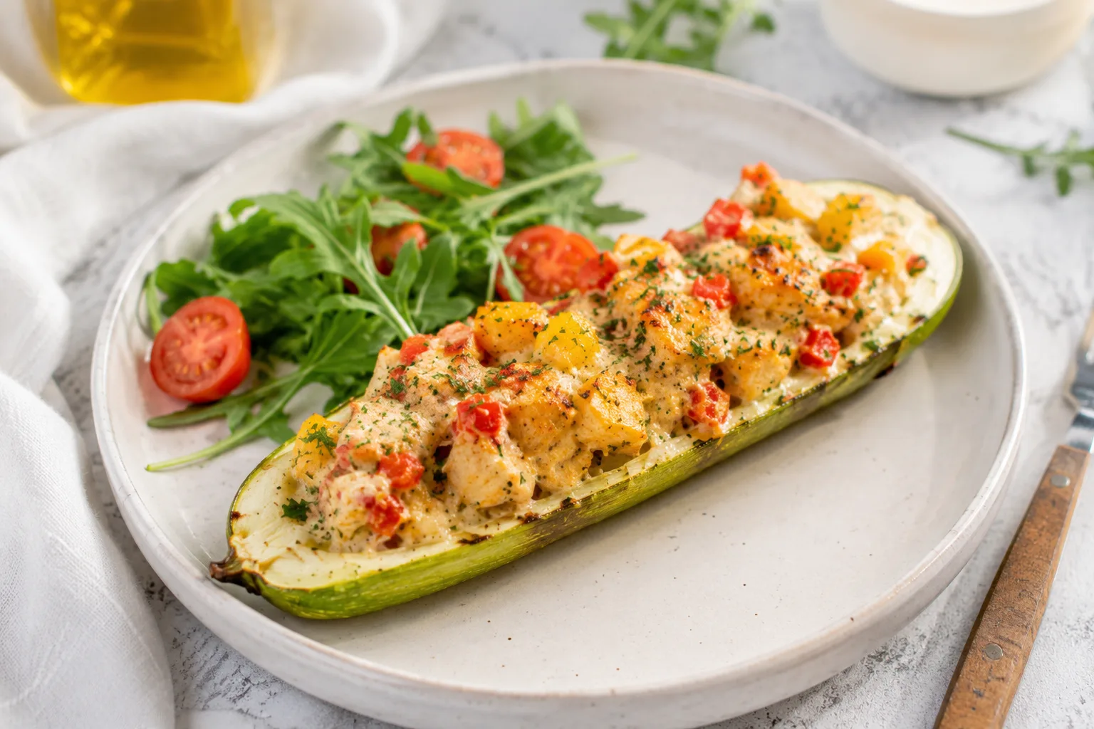 кабачкові човники з куркою