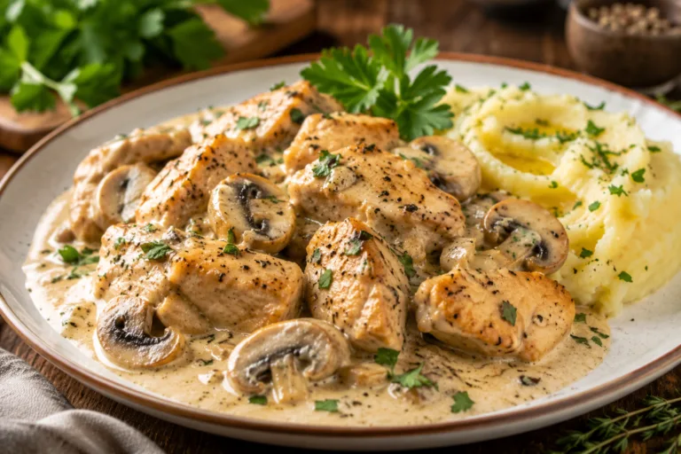 Курка з грибами у вершках