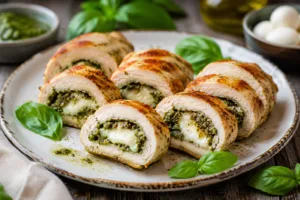 Курячі рулетики з песто й моцарелою