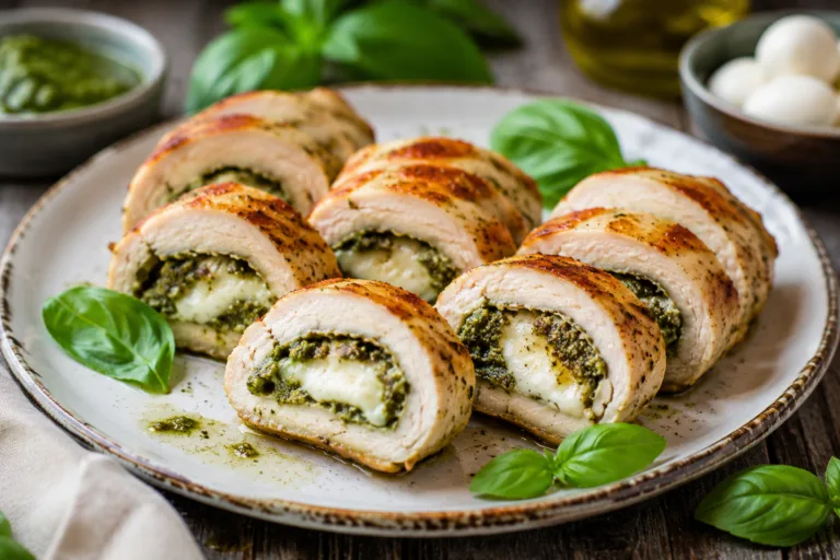Курячі рулетики з песто й моцарелою