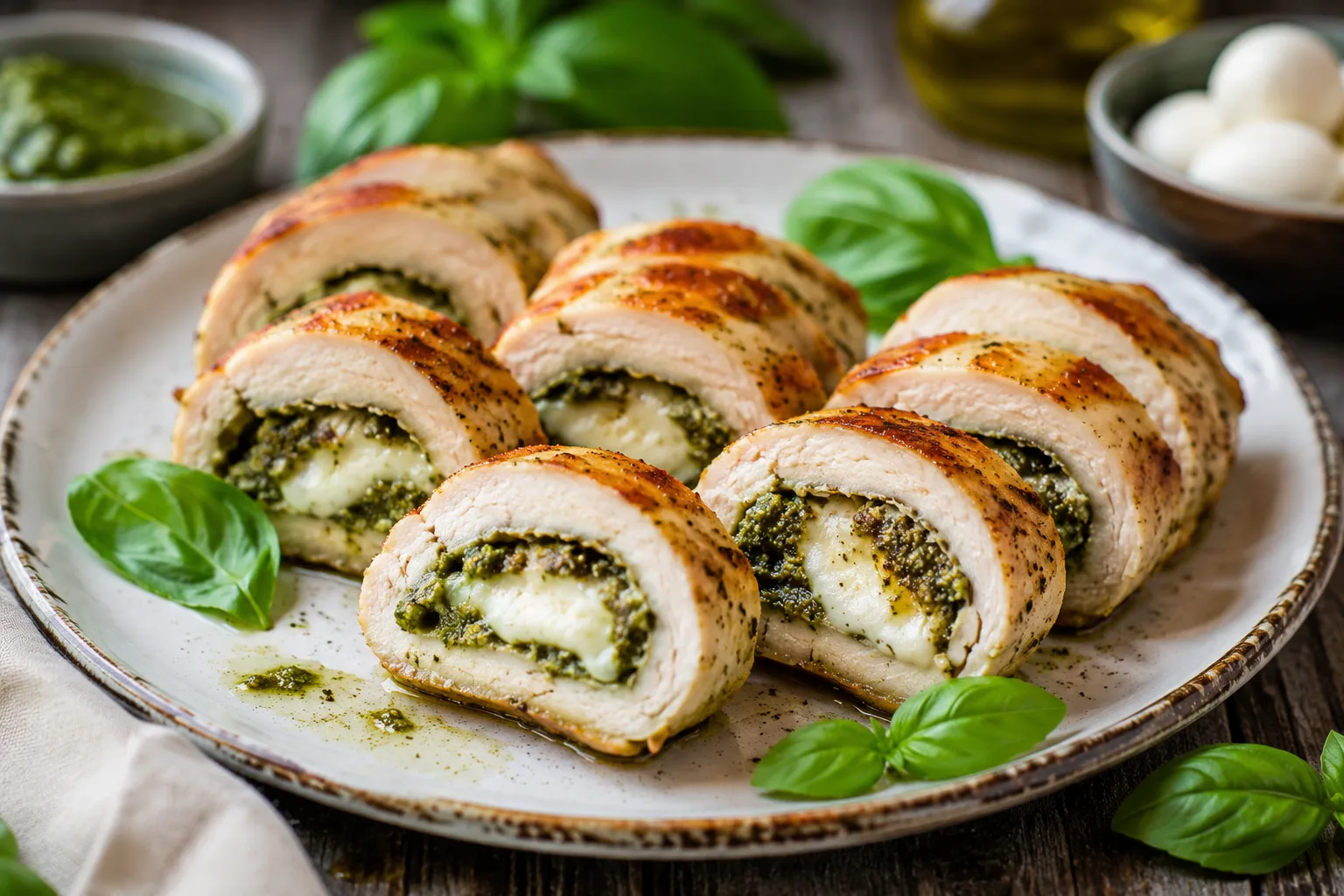 Курячі рулетики з песто й моцарелою