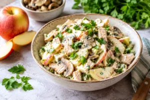 Салат із маринованими грибами, яблуком і куркою