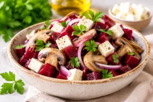 Салат із маринованими грибами, буряком і фетою